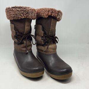 LL Bean Duck Boots Womens 10 Brown Leather Rubber Mid Calf Faux Fur Line Vintage